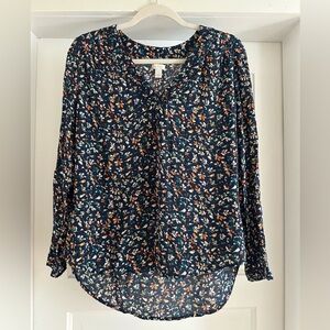 HINGE | Navy Floral Women's Blouse - Size S